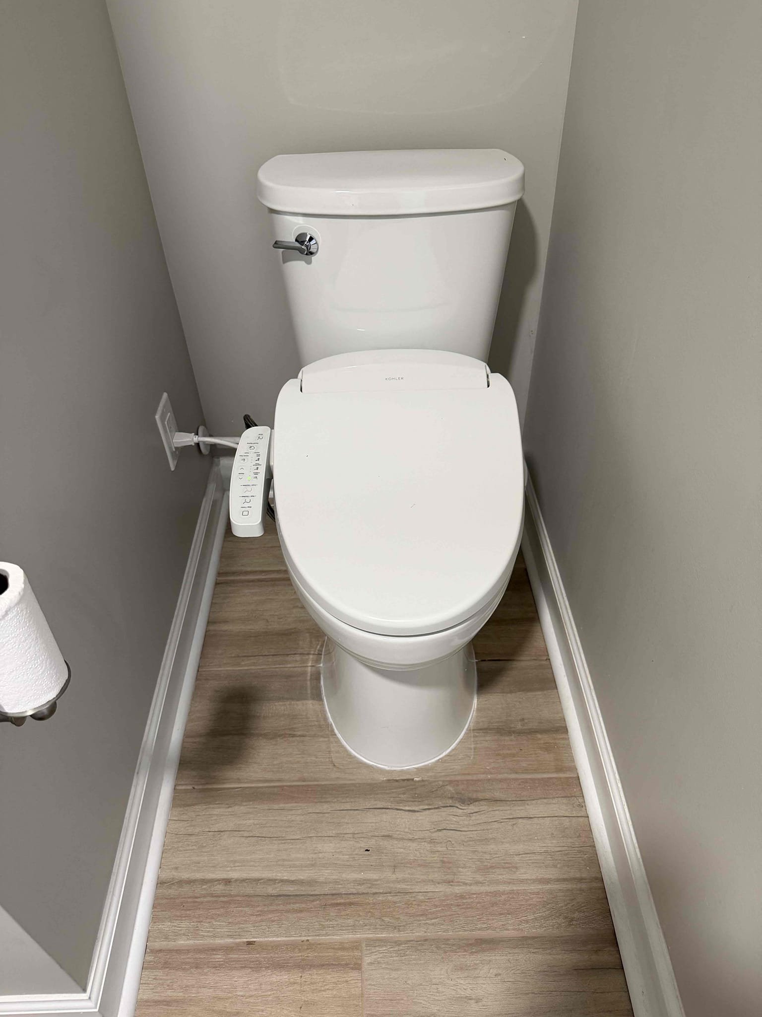 Upon arrival, customer states they’re experiencing a leak coming from toilet area. After inspection, notice toilet is leaking from the base. Informed customer we need to pull and reset toilet. Pulled and reset toilet, toilet is no longer leaking at base. Tested system, found pinhole crack on side of toilet. Informed customer we will need to replace toilet. Customer approved. Install installed new Kohler toilet in basement bathroom.