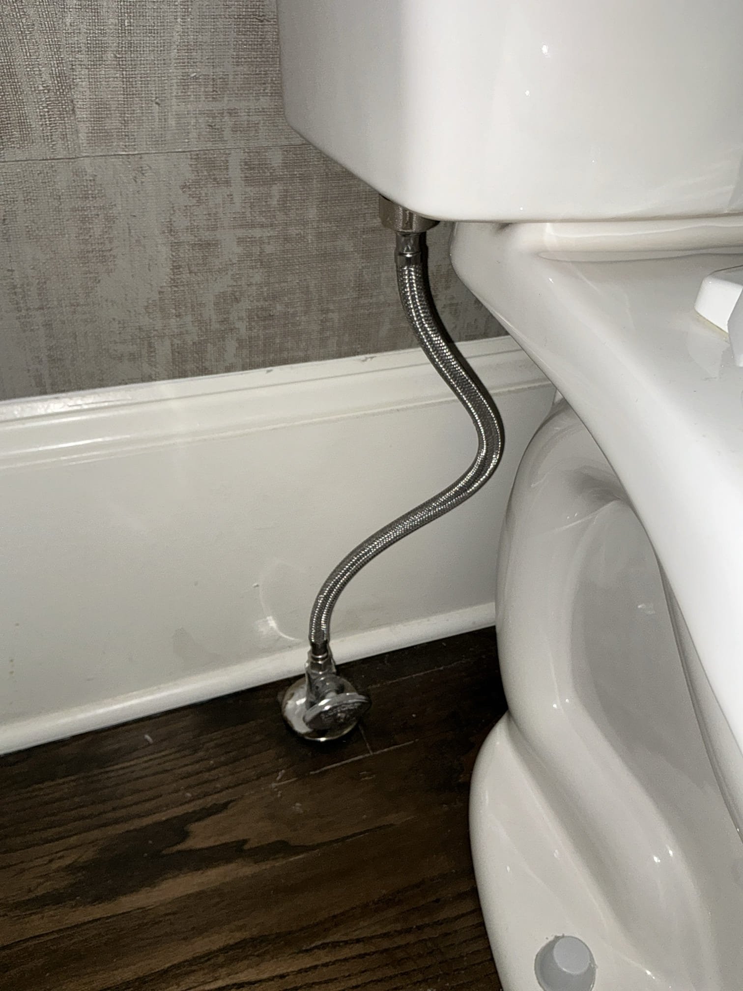 Diagnosed high water bill. Upon arrival performed main line test to see whether leak was inside or outside. Found line from meter to home not leaking. As turning on main valve inside after testing heard small surge of water, leak is in home. Looked at all rooms and no leaks detected. Checked all toilets in home, 7 total. Found 2 toilet on main level slightly running due to failed fill valves, flappers looked to be in decent shape and not causing running. Replaced both fill valves with new ones and also replaced supply lines to both toilets. Adjusted toilet in master bathroom toilet. Monitored meter for any movement in water line for 15-20 min and no leaks detected in home. Checked all work for proper operation and leaks, no leaks found after work completed. Cleaned workspace 