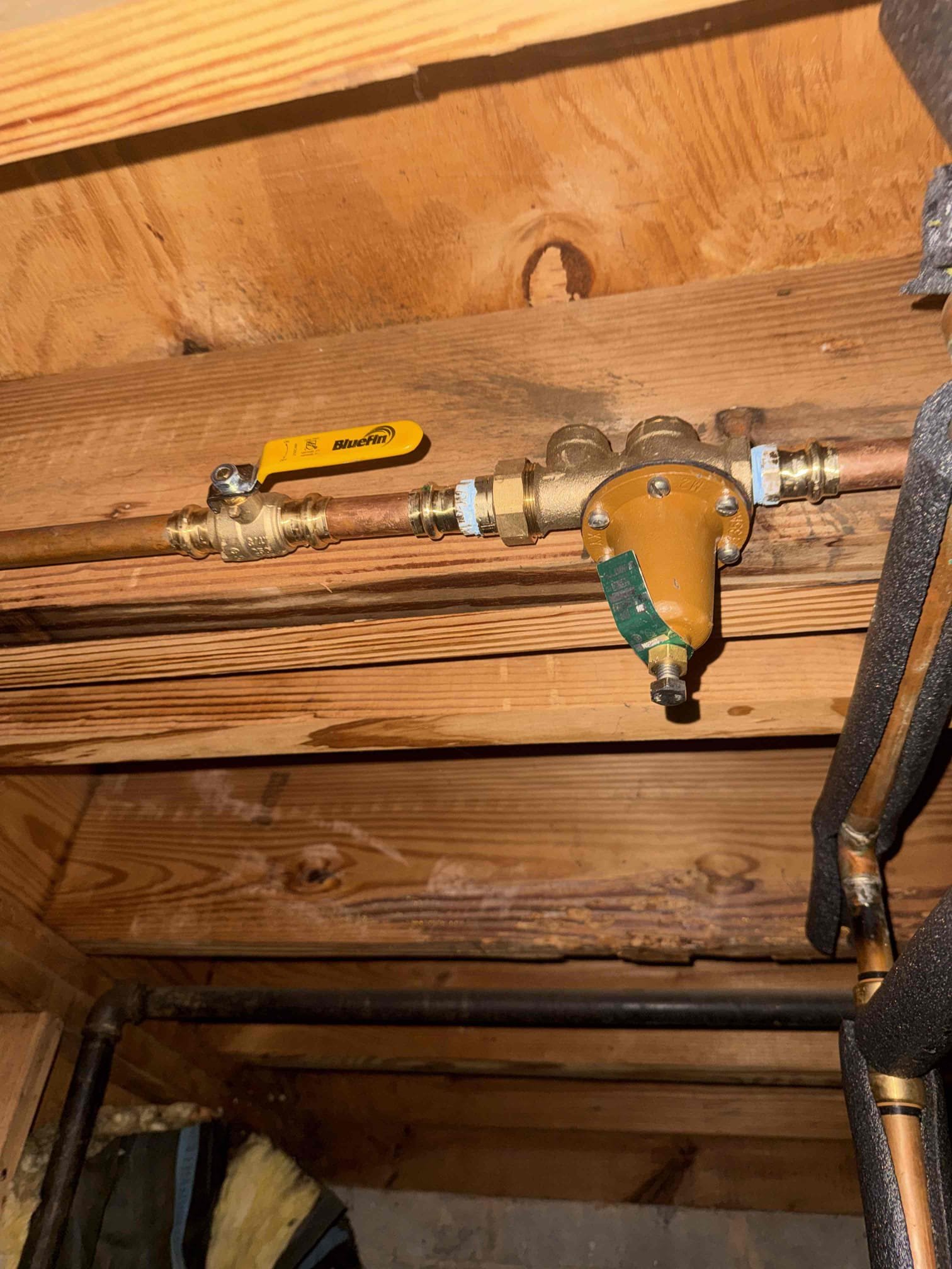 PRV leaking upon arrival. Customer stated he came downstairs and found water leaking in his utility closet. Informed customer we could replace the PRV as well as the whole home shutoff. Gave customer estimate, customer approved estimate. Installed a new PRV and whole home shutoff and set pressure to 65 psi. Turned water on to check for leaks and found no leaks, customers burner assembly on his water heater was wet and would not allow the water heater to relight. Customer is going to wait a few days and keep trying to light it. No leaks upon departure 