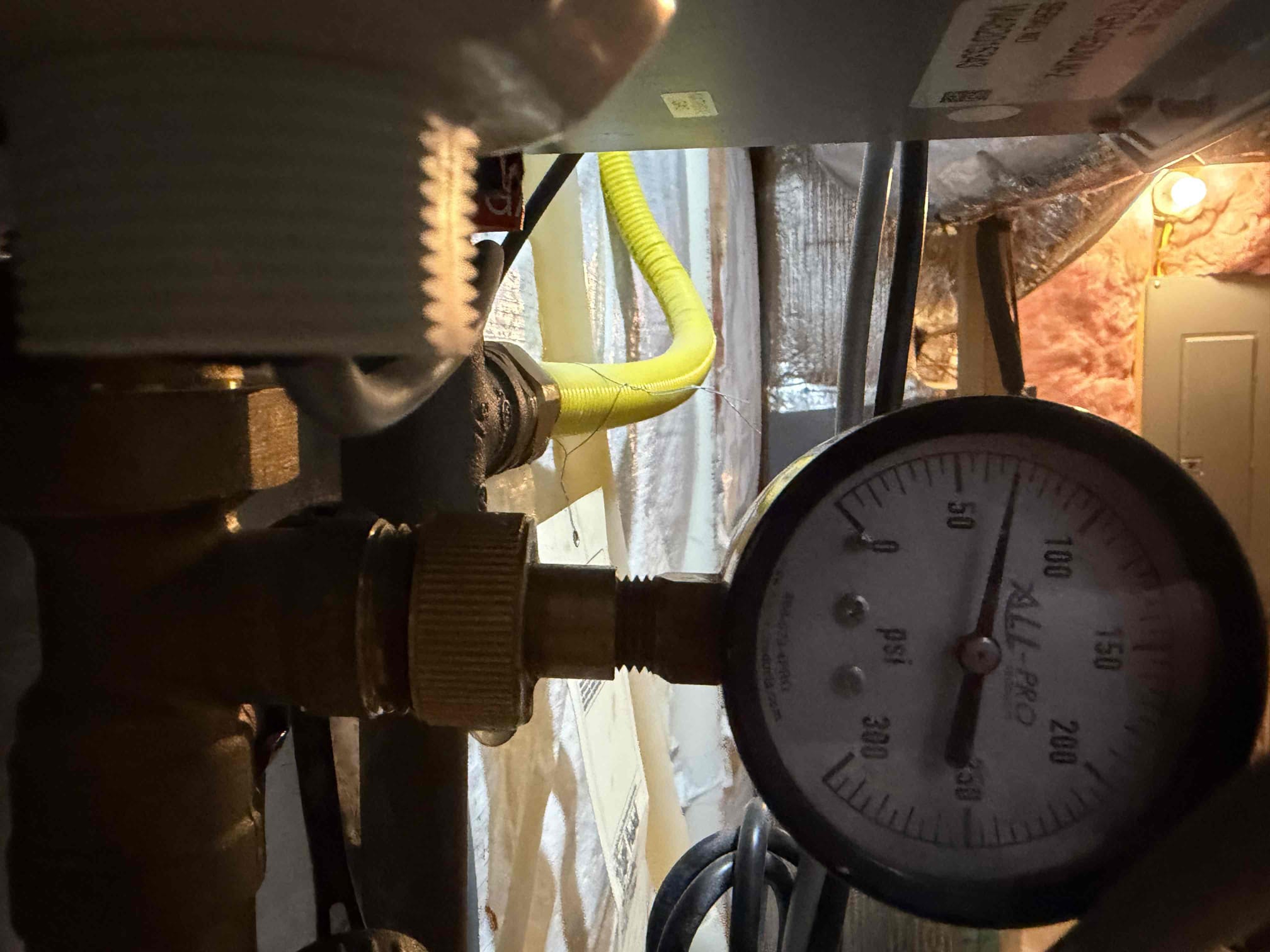 The job I installed a new pressure reducing valve due to minor toilet rebuild of the upstairs toilet. The pressure was too high for the house and as a result, the pressure reducing valve needed to be replaced, so that’s what I did however, the customer called back to let us know that the pressure is a little too low so she wanted us to come back out to readjust it to a higher pressure. Need to stay under 80 psi so I just did it 65 psi once completed I took pressure gauge to the tankless to make sure it’s at 65 and verified the kitchen sink faucet no further issues at this time.