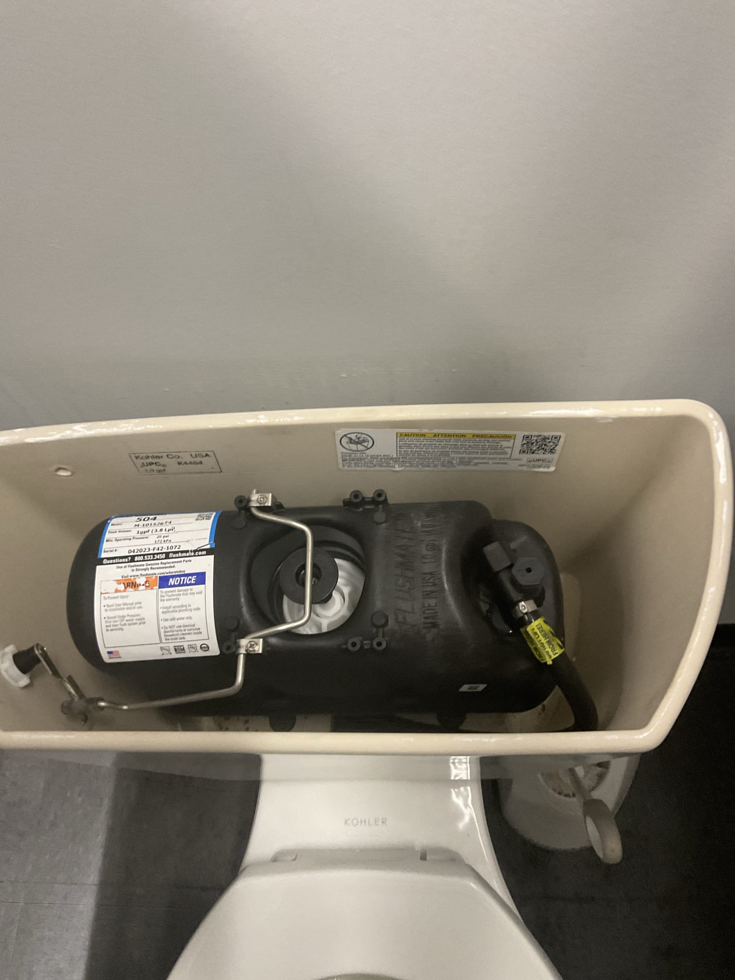 Upon arrival, customer noted toilet not filling back up in first stall of women’s bathroom checked water, pressure into toilet, checked inlet filter, checked duckbill valve. all functioning properly. Found cartridge depth, slightly lower than second stall toilet. Reset cartridge at new depth. Flushed several times to check for proper function.