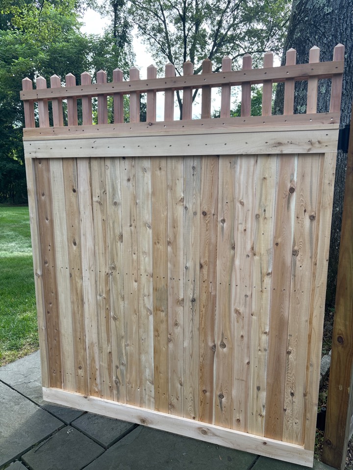 Redding, CT - Installing a new Cedar Gate, solid privacy with Victorian picket top, in Redding CT