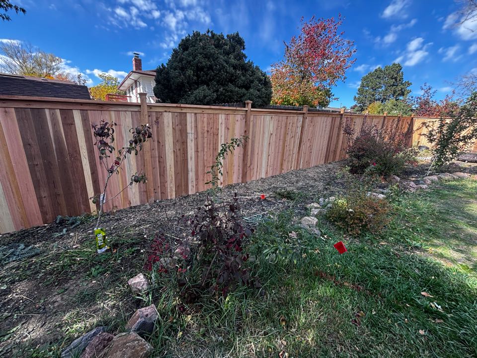 The Top Rail team just completed another gorgeous 6 foot high cedar privacy fence in Lakewood Colorado. The customer was looking for an elevated look so our design specialist was able to offer extended post with post caps as well as cap and trim to really give it the look she was looking for.  The Top Rail team just completed another gorgeous 6 foot high cedar privacy fence in Lakewood Colorado. The customer was looking for an elevated look so our design specialist was able to offer extended post with post caps as well as cap and trim to really give it the look she was looking for.