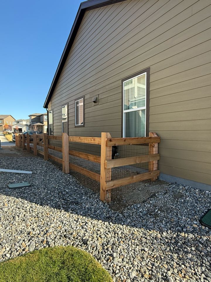Top Rail Fence completed a new fence in the New Build neighborhood of Brighton. The job was completed on time and exactly how the customer wanted. The HOA required a 6x6 chamfered post with 3 rails and black welded wire!  Top Rail Fence completed a new fence in the New Build neighborhood of Brighton. The job was completed on time and exactly how the customer wanted. The HOA required a 6x6 chamfered post with 3 rails and black welded wire!