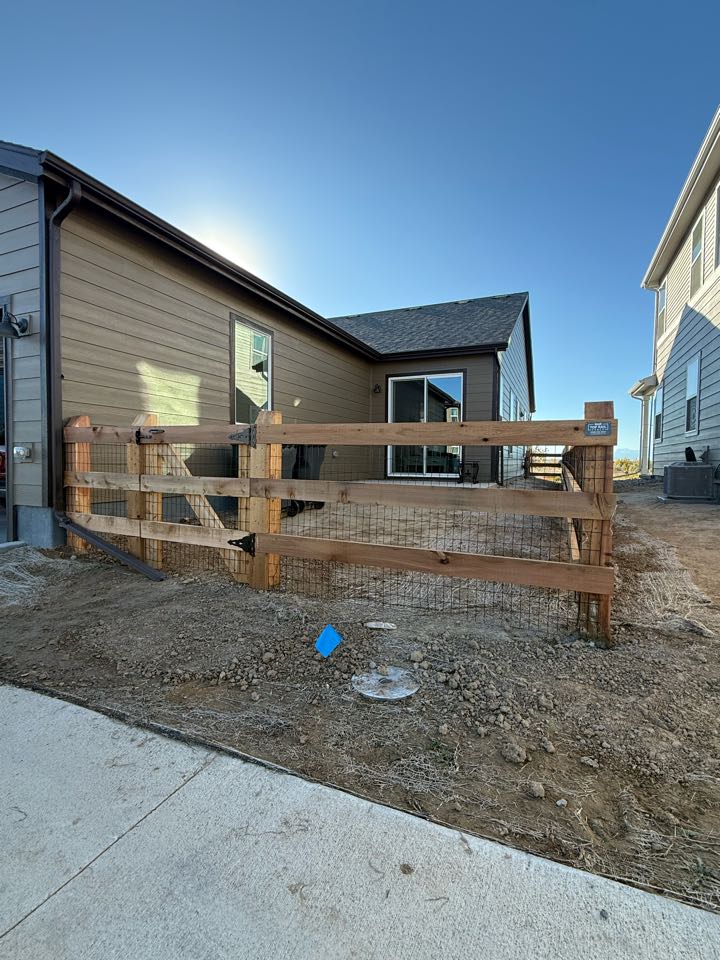 Top Rail Fence completed a new fence in the New Build neighborhood of Brighton. The job was completed on time and exactly how the customer wanted. The HOA required a 6x6 chamfered post with 3 rails and black welded wire!  Top Rail Fence completed a new fence in the New Build neighborhood of Brighton. The job was completed on time and exactly how the customer wanted. The HOA required a 6x6 chamfered post with 3 rails and black welded wire!