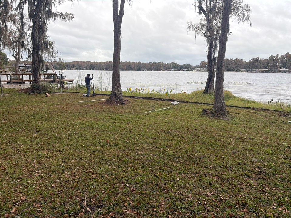 Lutz, FL - We are installing a chain-link fence for a family here in Litz. They’ve adopted a dog so they need to enclose their backyard, and chain-link is a perfect solution so they don’t lose the view of the lake.