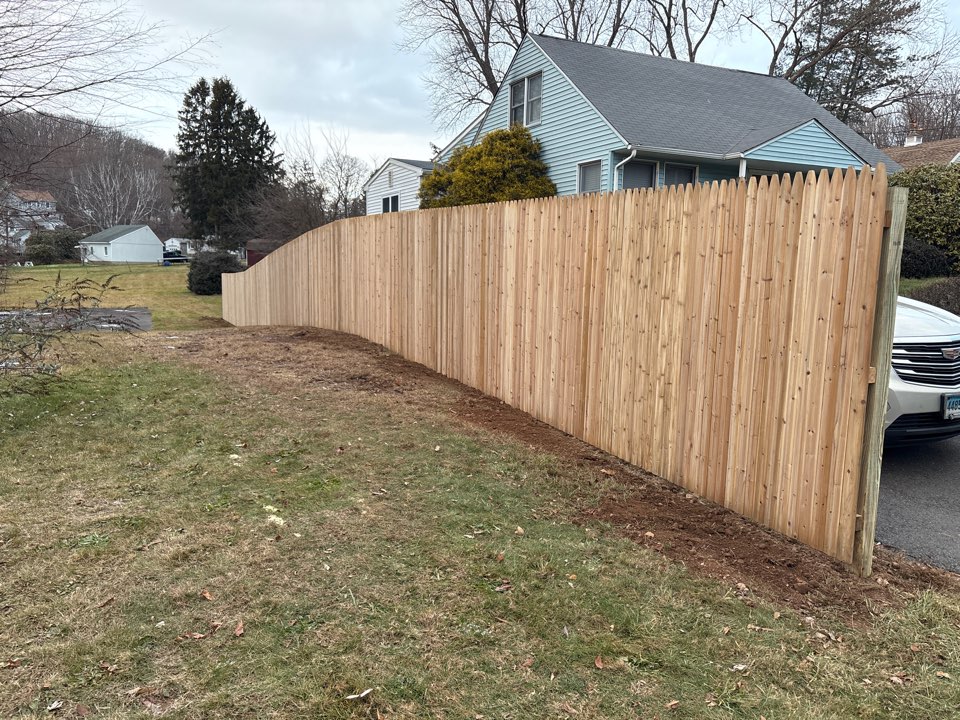 Vernon, CT - Just finished up a cedar stockade fence in Vernon Connecticut. Customer Joe super pleased.
