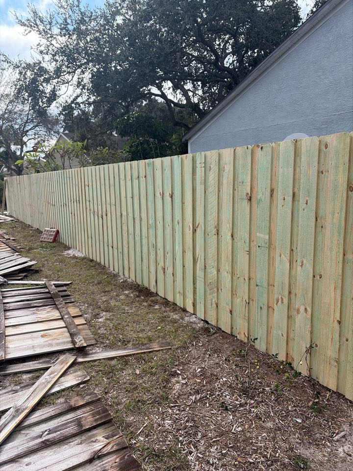 Lutz, FL - We’re constructing a board on board wood privacy fence for this family in Lutz today. Strong and sturdy! 