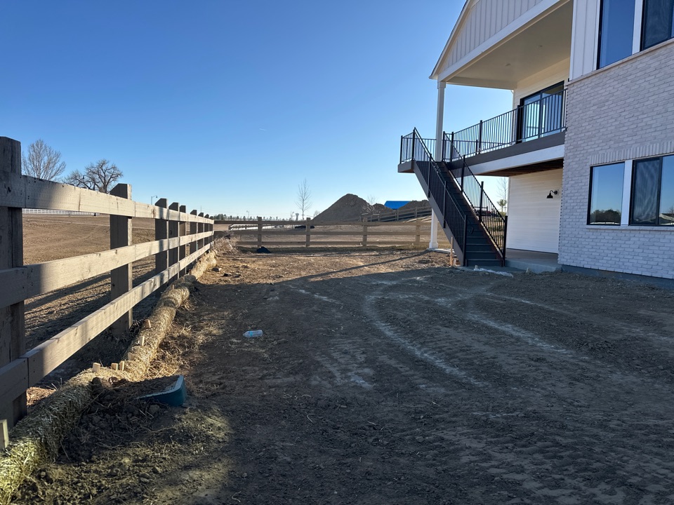 Timnath, CO - New fence for a new home in Timmith Colorado. This three rail ranch fence has 6 inch posts and 2 x 6 rails.