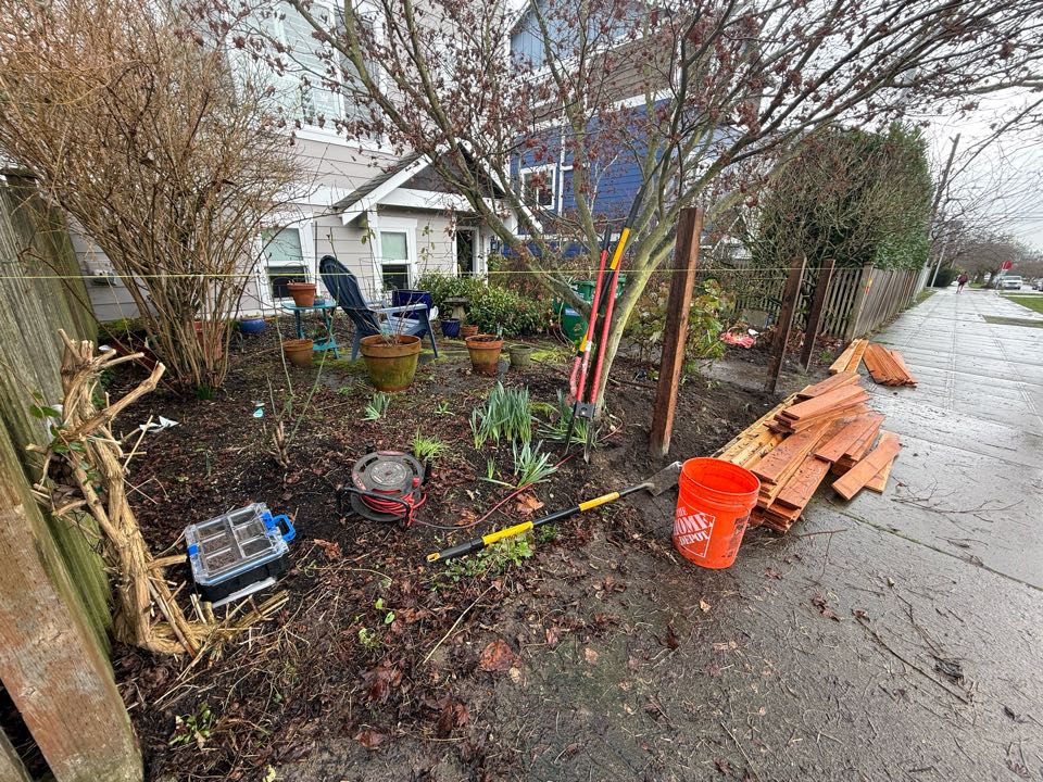 Seattle, WA - A rainy start to a small fence in Ballard.
