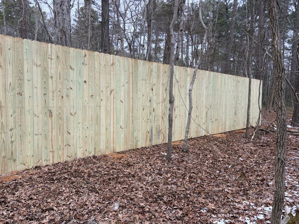 Chapel Hill, NC - Built for beauty and peace of mind. This custom wood privacy fence installation blocks unsightly views and protects a family’s privacy with strength and style. We installed 450 linear feet of privacy fencing—perfectly timed between snow storms—to create a secure, quiet backyard retreat. Durable materials, clean lines, and a happy family now enjoying true privacy. We are ready to help our next family in the Raleigh-Durham area! 🏡🎉🎉 