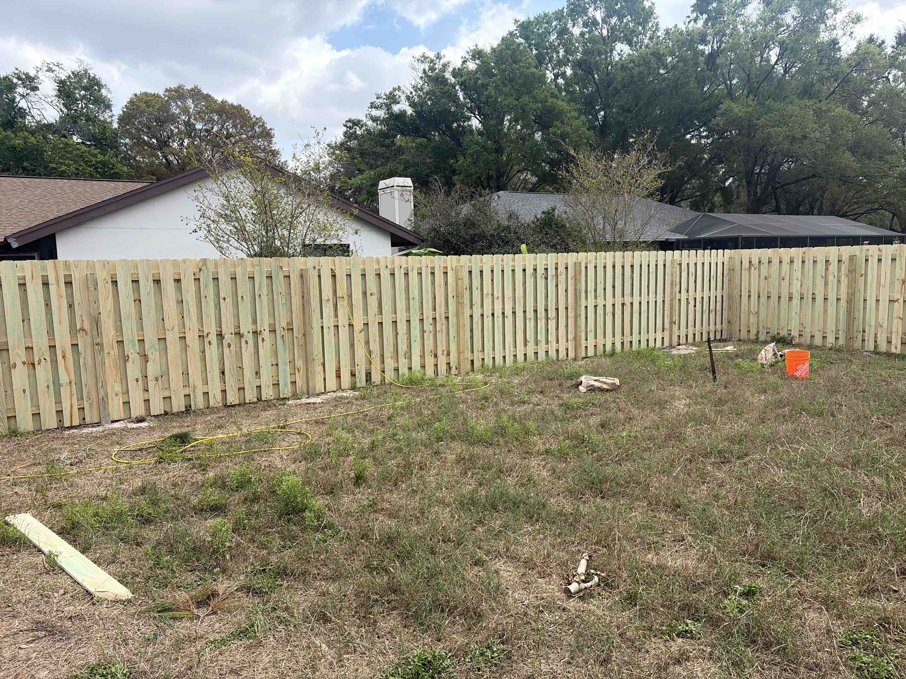 Tampa, FL - Today, we completed the installation of a stunning and robust shadowbox wood fence. This project involved meticulous planning and precise execution to ensure the fence not only met but exceeded aesthetic and structural expectations. Each panel was carefully crafted and fitted, creating a seamless and elegant appearance. The wood was treated to withstand the elements, ensuring longevity and durability. Attention to detail was paramount, from the initial layout to the final touches, resulting in a fence that enhances the property's overall appeal. The shadowbox design adds depth and dimension, making it a standout feature. This project reflects our commitment to quality and craftsmanship.