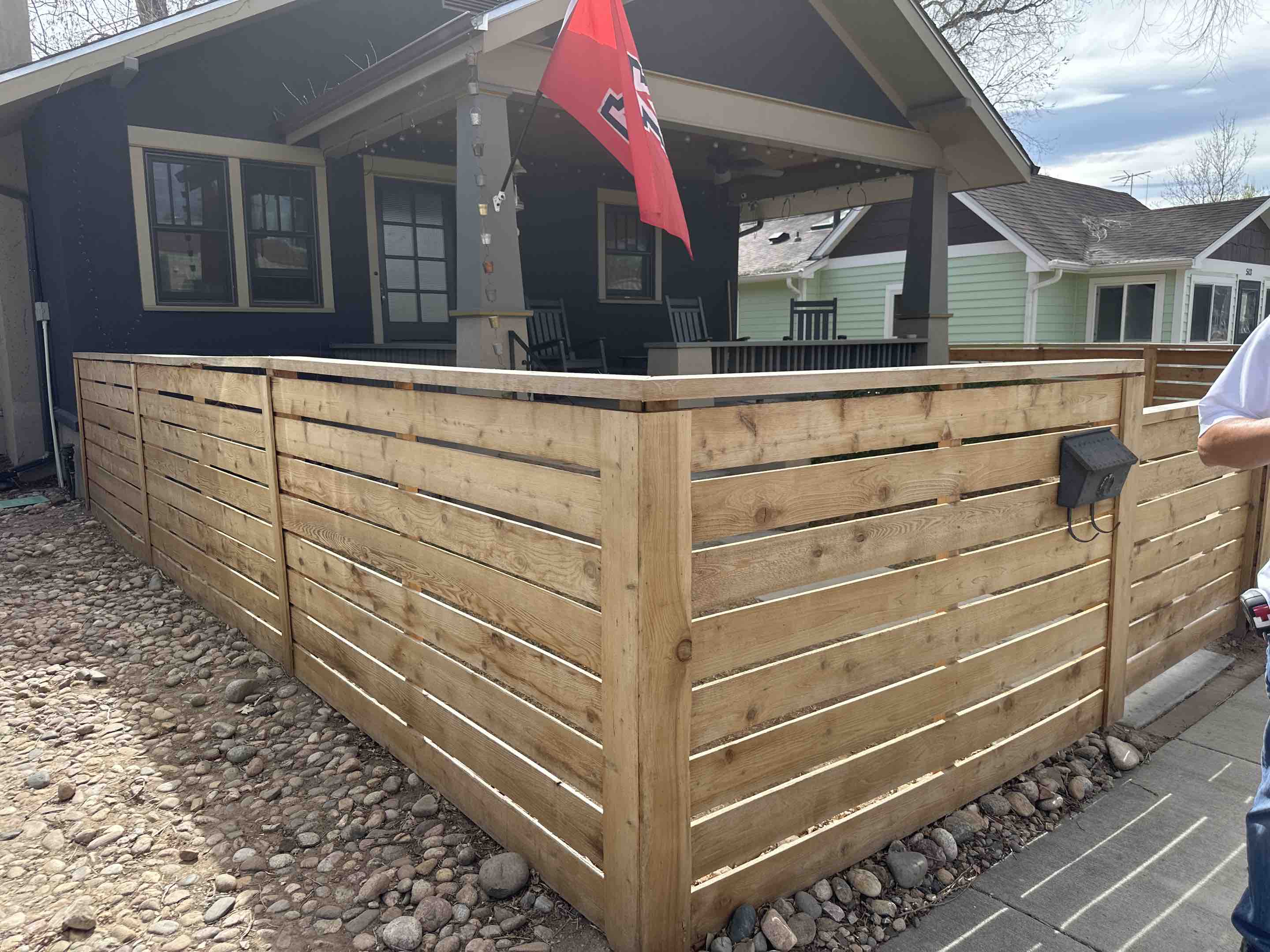 Fort Collins, CO - Beautiful new cedar horizontal fence 4 foot tall with a 2 x 6 cap and one by four cover pickets in Fort Collins, Colorado