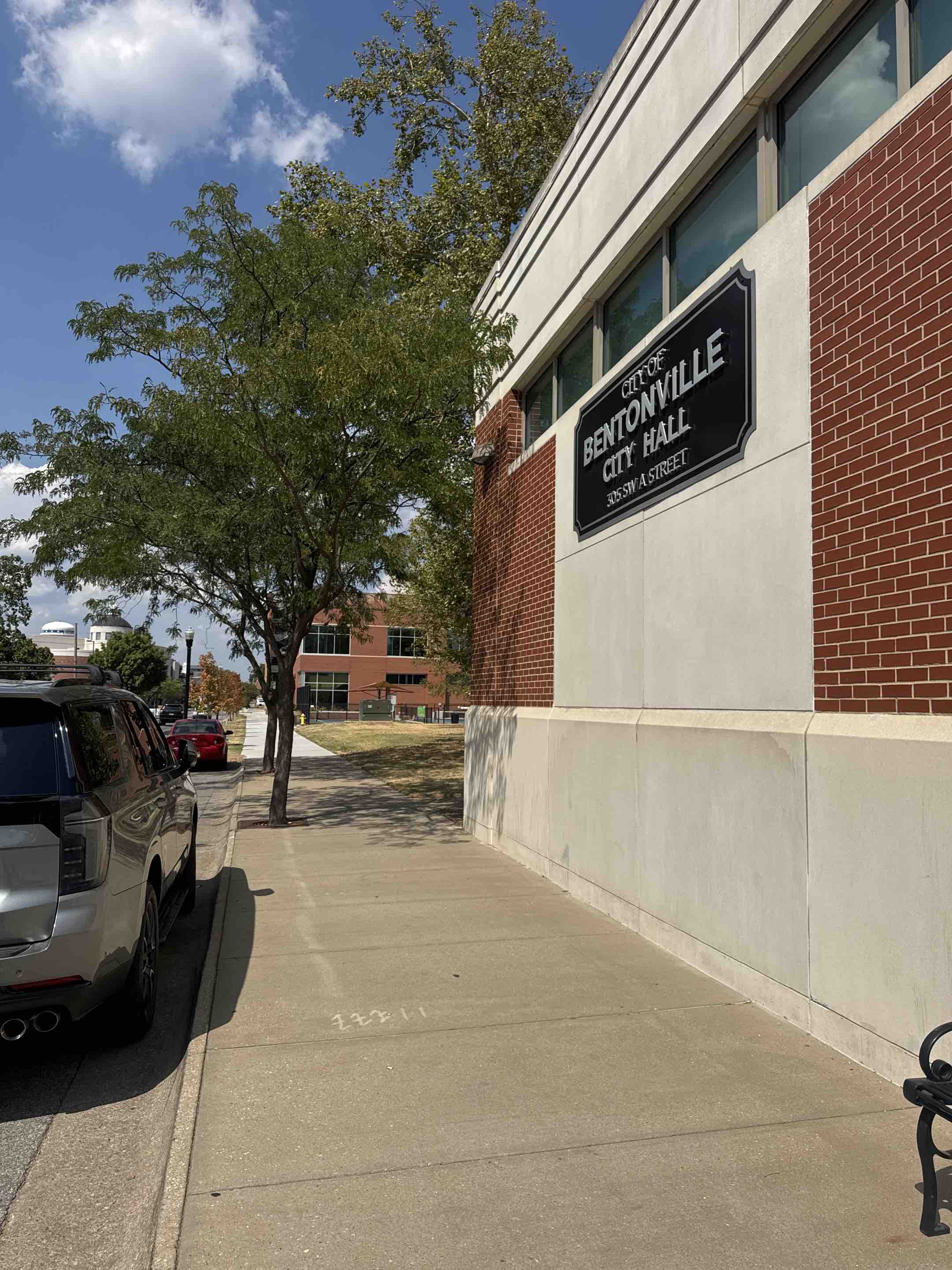 Bentonville, AR - Picking up a fence permit at Bentonville City Hall!  Ready to start a new job!