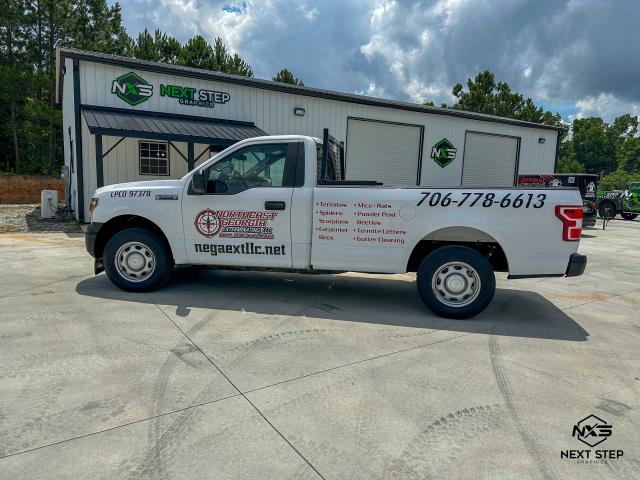 We recently completed a job for Northeast Georgia Exterminating. They purchased a new truck to add to their fleet and wanted to match their current branding. We designed, printed, and installed custom graphics that matched their current branding. 
We recently completed a job for Northeast Georgia Exterminating. They purchased a new truck to add to their fleet and wanted to match their current branding. We designed, printed, and installed custom graphics that matched their current branding.