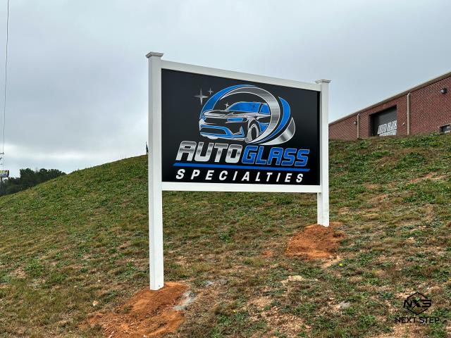 We built and installed a double sided PVC sign for Auto Glass Specialties. We built and installed a double sided PVC sign for Auto Glass Specialties.