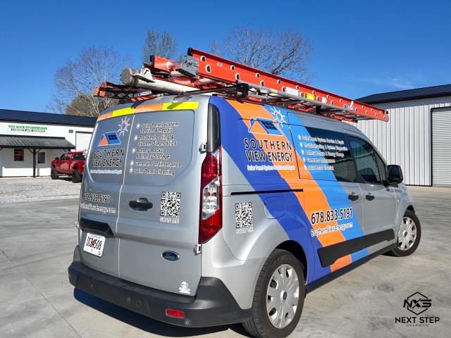 
We recently completed the design and installation of a partial wrap on a transit van for Southern View Energy. This van is their repair vehicle, and having graphics is a great way to let their customers know that they have arrived to service their solar panels. It also serves as a rolling advertisement for their company while they're on the road. 