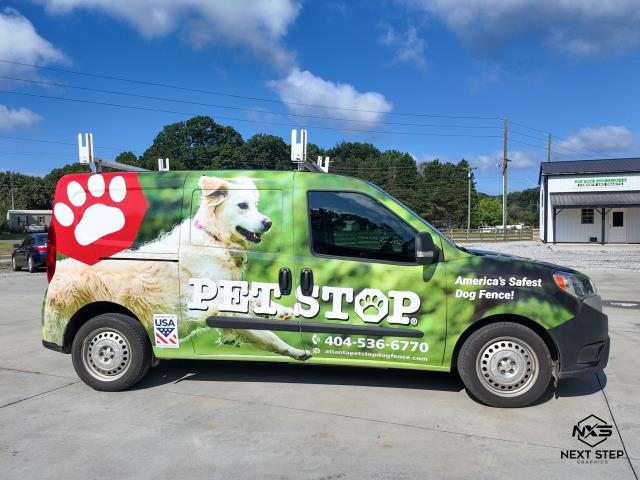 We recently completed a full wrap on a van for Pet Stop. The wrap was applied using high-quality vinyl and was designed to be durable and long-lasting. The design included a custom logo and contact information for Pet Stop. The van now looks professional and eye-catching, and it will help Pet Stop promote its services to its customers. 
We recently completed a full wrap on a van for Pet Stop. The wrap was applied using high-quality vinyl and was designed to be durable and long-lasting. The design included a custom logo and contact information for Pet Stop. The van now looks professional and eye-catching, and it will help Pet Stop promote its services to its customers.