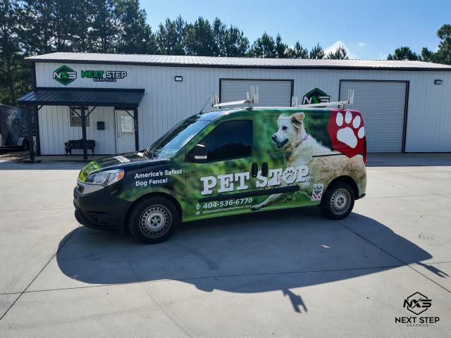 We recently completed a full wrap on a van for Pet Stop. The wrap was applied using high-quality vinyl and was designed to be durable and long-lasting. The design included a custom logo and contact information for Pet Stop. The van now looks professional and eye-catching, and it will help Pet Stop promote its services to its customers. 
We recently completed a full wrap on a van for Pet Stop. The wrap was applied using high-quality vinyl and was designed to be durable and long-lasting. The design included a custom logo and contact information for Pet Stop. The van now looks professional and eye-catching, and it will help Pet Stop promote its services to its customers.