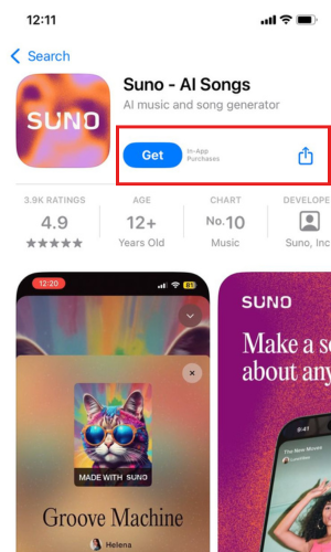 Download Suno AI app on iphone