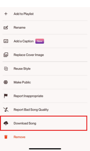 Click on download song to save to files