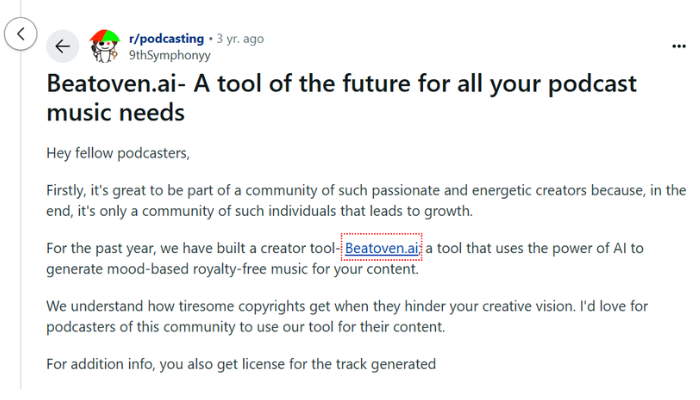 Reddit users say about Beatoven.ai