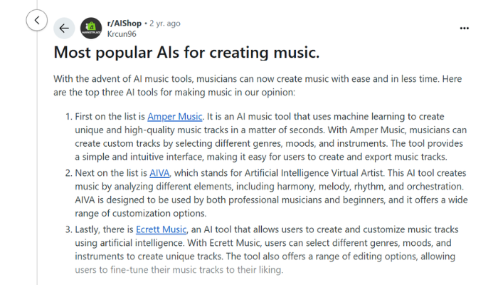 Here what a reddit user say about Amper Music