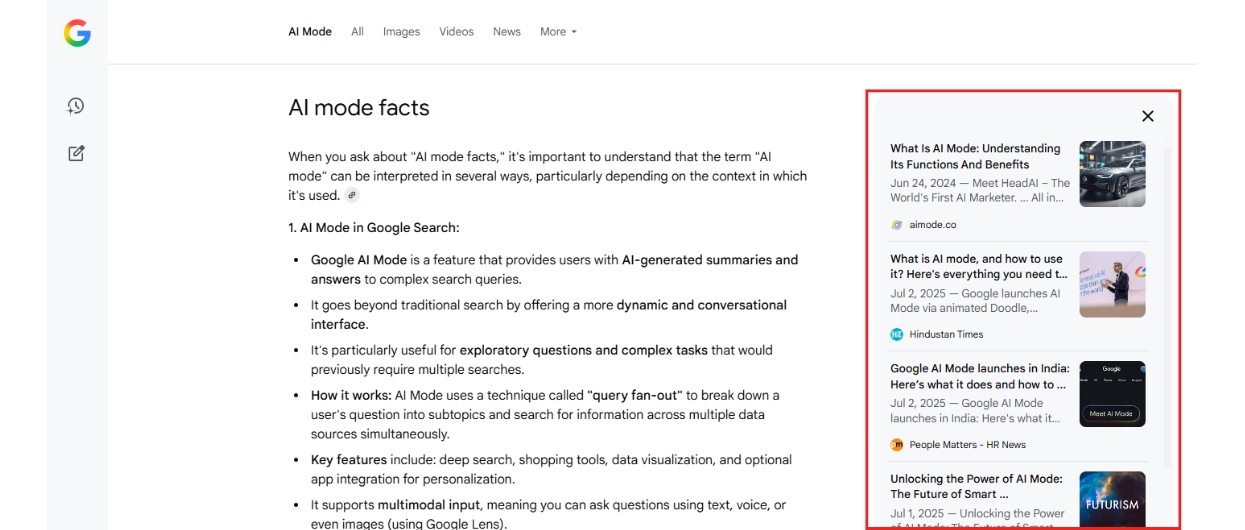 Use query fan out links appear in the left side