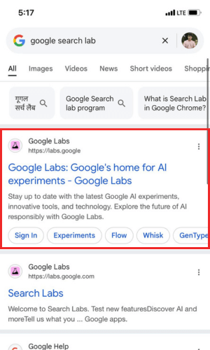 Search for labs.google