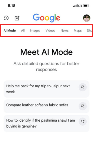 Access AI Mode in search