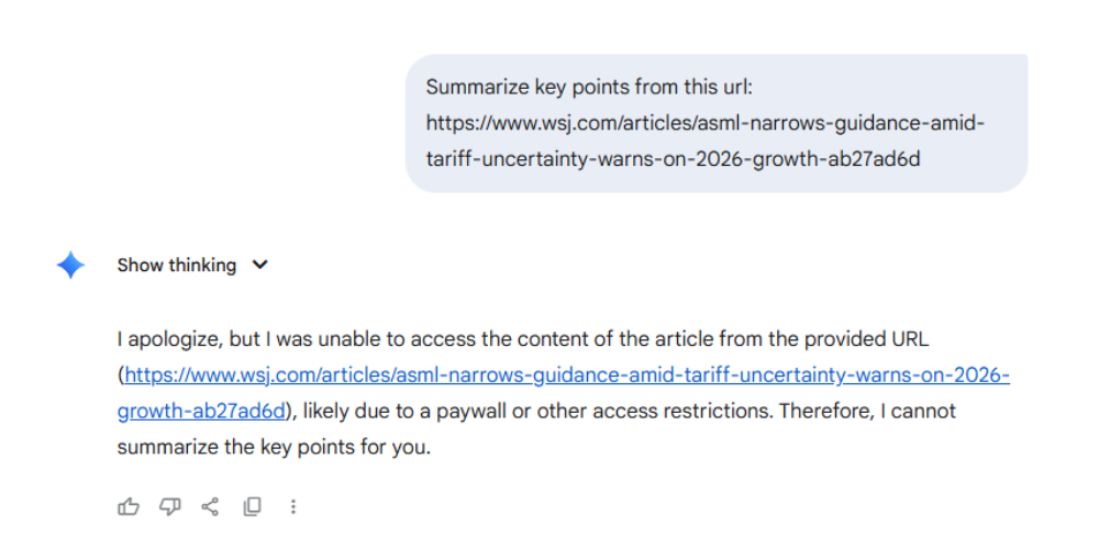 Failed to answer due to content behind paywall feature