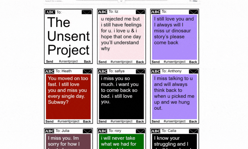 Unsent messages on the unsent project website