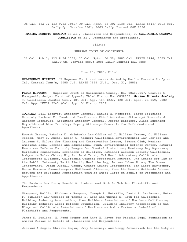Marine Forests Society Et Al Plaintiffs And Respondents V California Coastal Commission Et Al Defendants And Appellants Calisphere