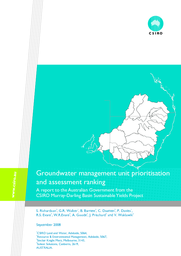 Groundwater management unit prioritisation and assessment ranking a