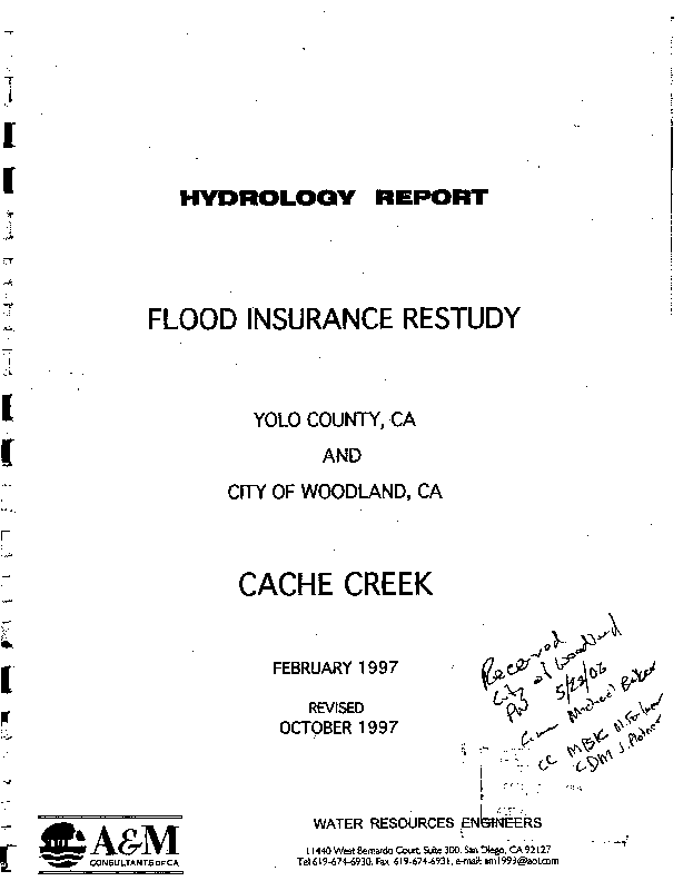 Appendix C, Hydrology Appendix for Lower Cache Creek Feasibility Study, Yolo County, California