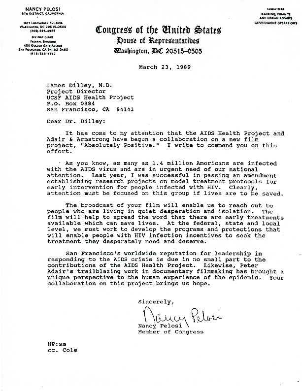 Nancy Pelosi Letter To James Dilley Calisphere