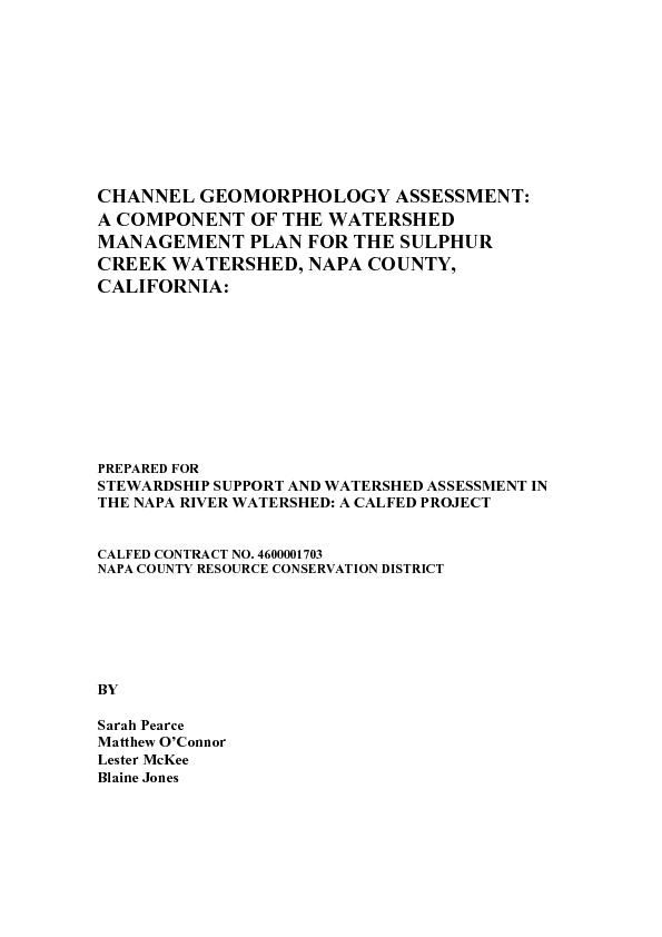Channel geomorphology assessment a component of the watershed