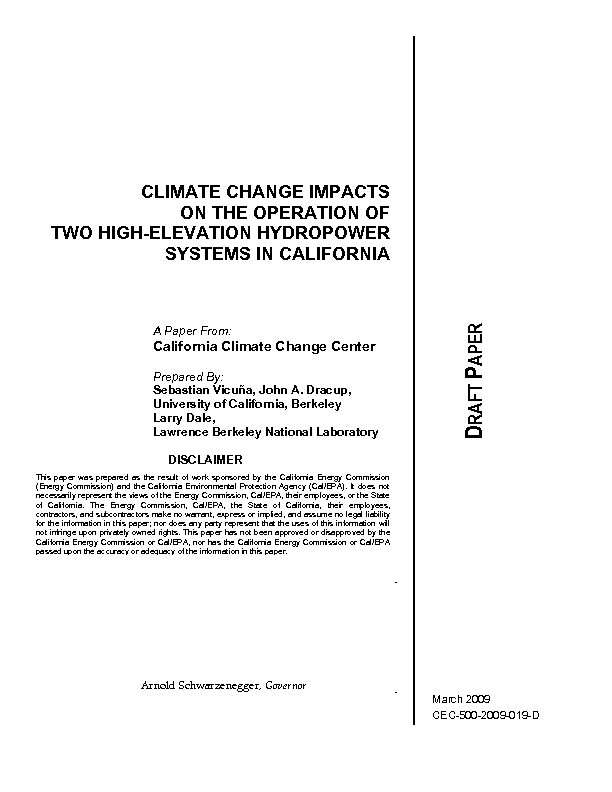 Climate change impacts on the operation of two high-elevation hydropower systems in California: draft paper