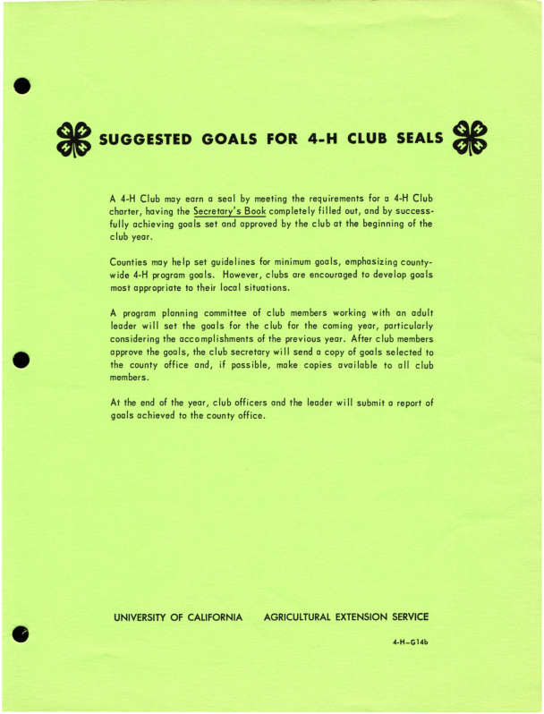 Suggested goals for 4H club seals — Calisphere