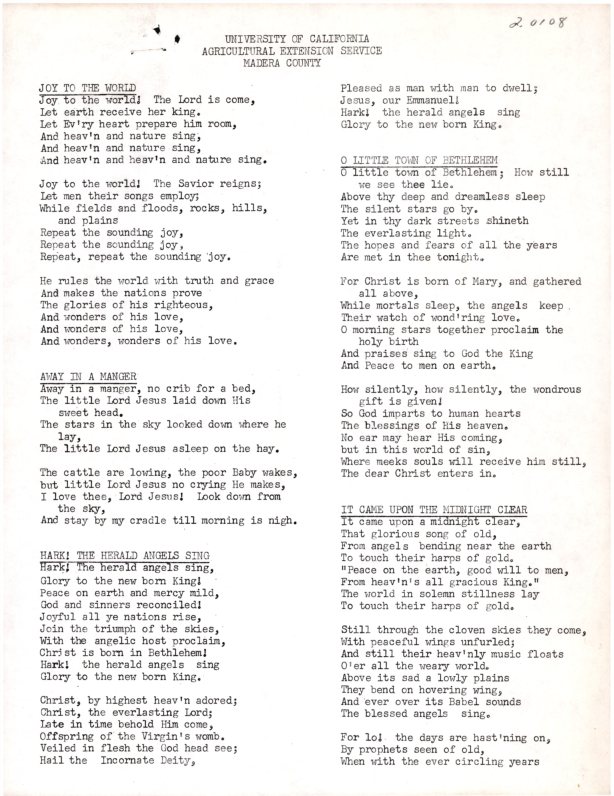 Song lyrics Joy to the World; Away in a Manger; Hark! The Herald