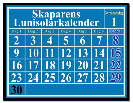 Luni-solkalendern visar New Moon Day och Sabbater