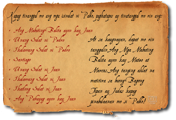 listahan ng mga aklat na dapat iawas kapag tinanggihan ng sinuman ang pagpukaw ni Pablo