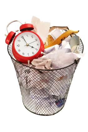 clock in a waste basket