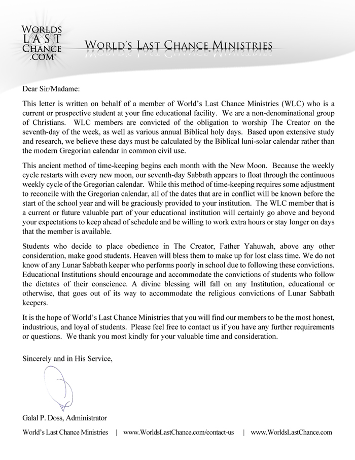 Signed Letter from WLC (for School)