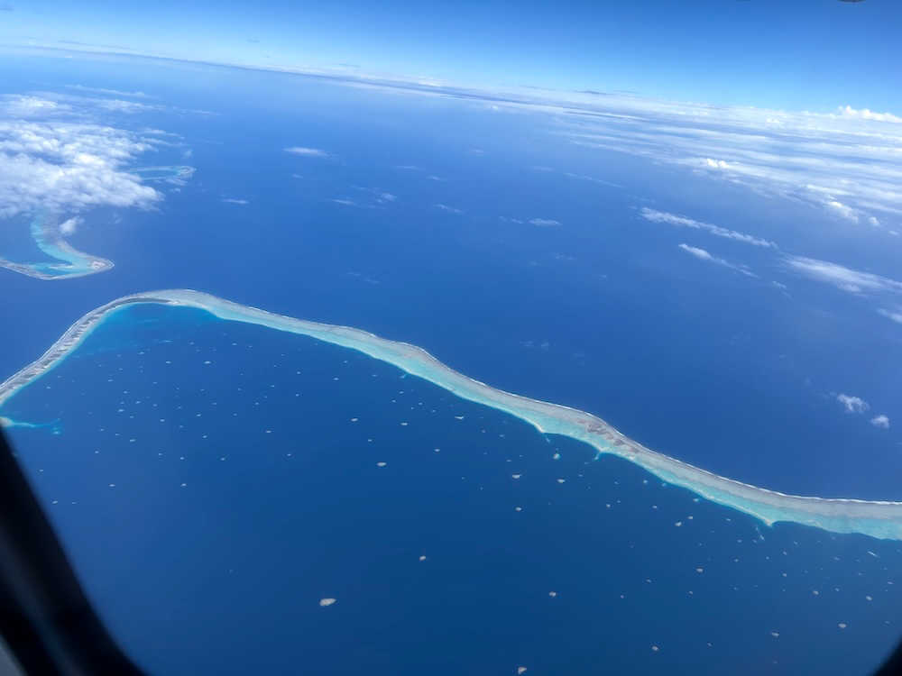 Hao Atoll, viewed from an airplane window 