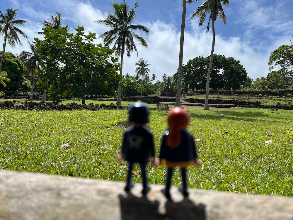 Stone ruins and grassy platforms of the Talietumu Tongan fortress on Wallis