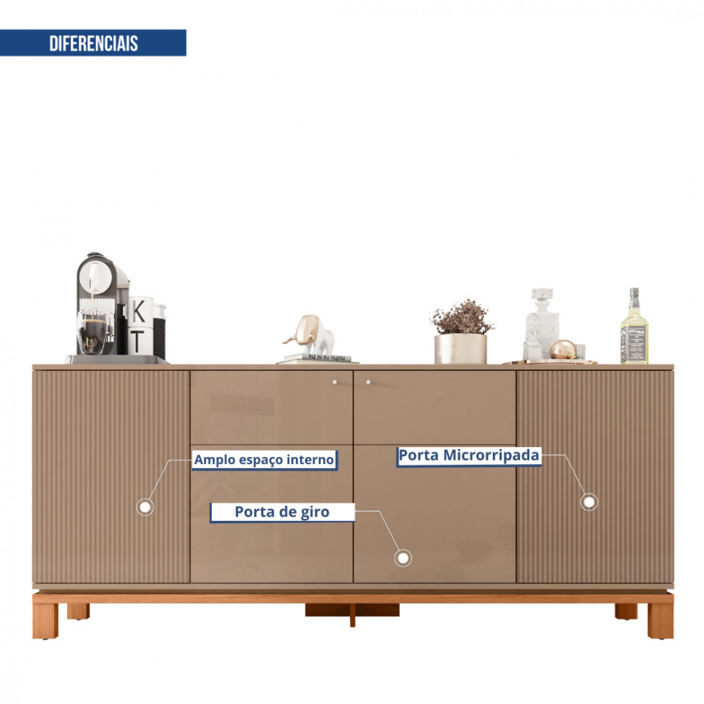 Buffet Aparador 4 Portas Balcão Cinza Jace Caemmun