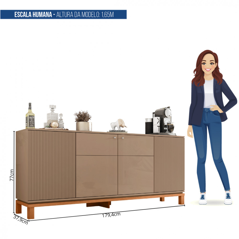 Buffet Aparador 4 Portas Balcão Cinza Jace Caemmun