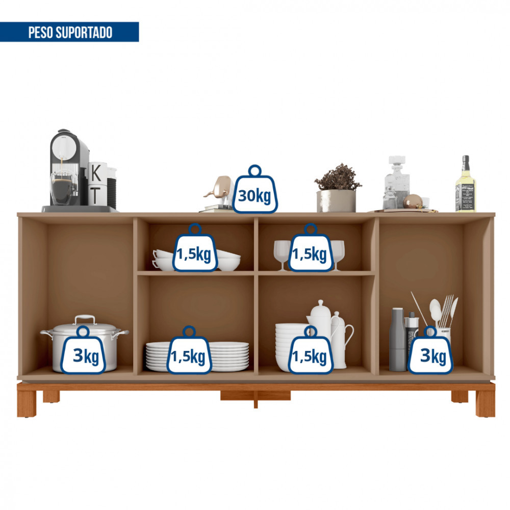 Buffet Aparador 4 Portas Balcão Cinza Jace Caemmun