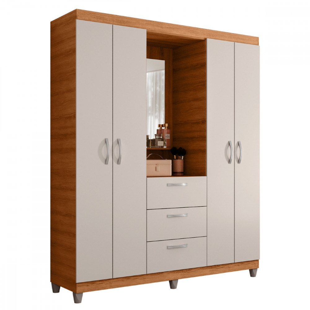Guarda Roupa 4 Portas 3 Gavetas com Espelho Mobi Caemmun